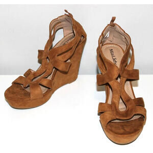 Mila Lady Lisa Brown Suede Strappy Open Toe Platform Wedge Sandal Size 11
